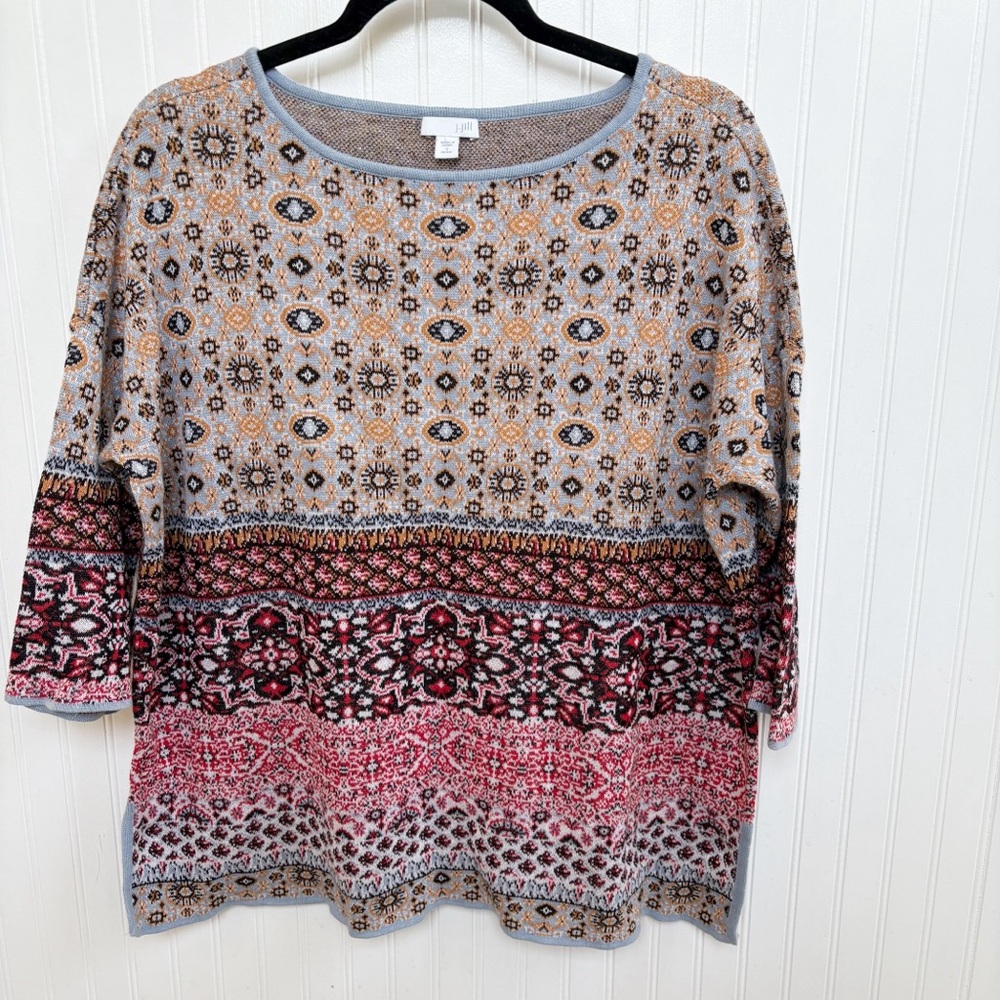J. Jill Multi Fair Isle Patterns Linen & Cotton Blend Sweater Size Small Petite